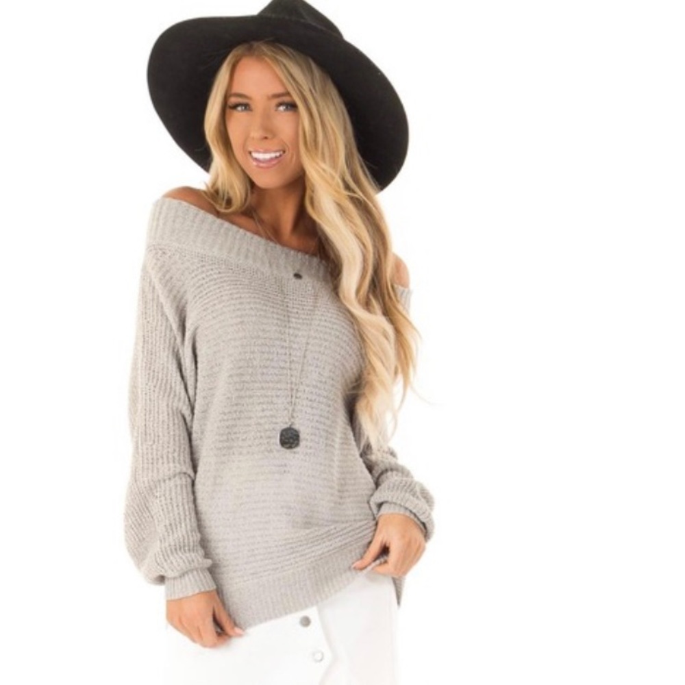 Lime Lush  Heather Grey Knit Off the Shoulder Long Sleeve Top size medium